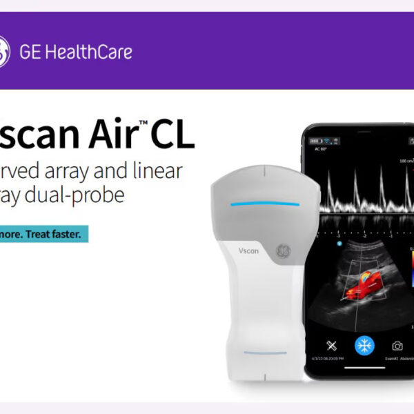 GE HealthCare Vscan Air CL wireless dual probe handheld ultrasound with smartphone app