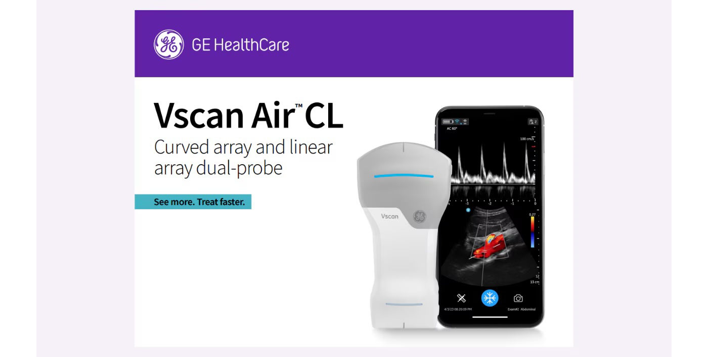 GE HealthCare Vscan Air CL wireless dual probe handheld ultrasound with smartphone app