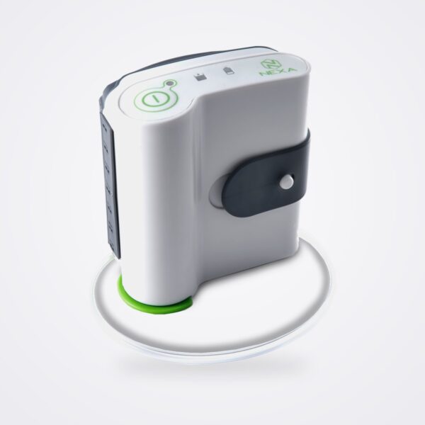 AOTI NEXA negative pressure wound therapy pump in its white carry case with green power button