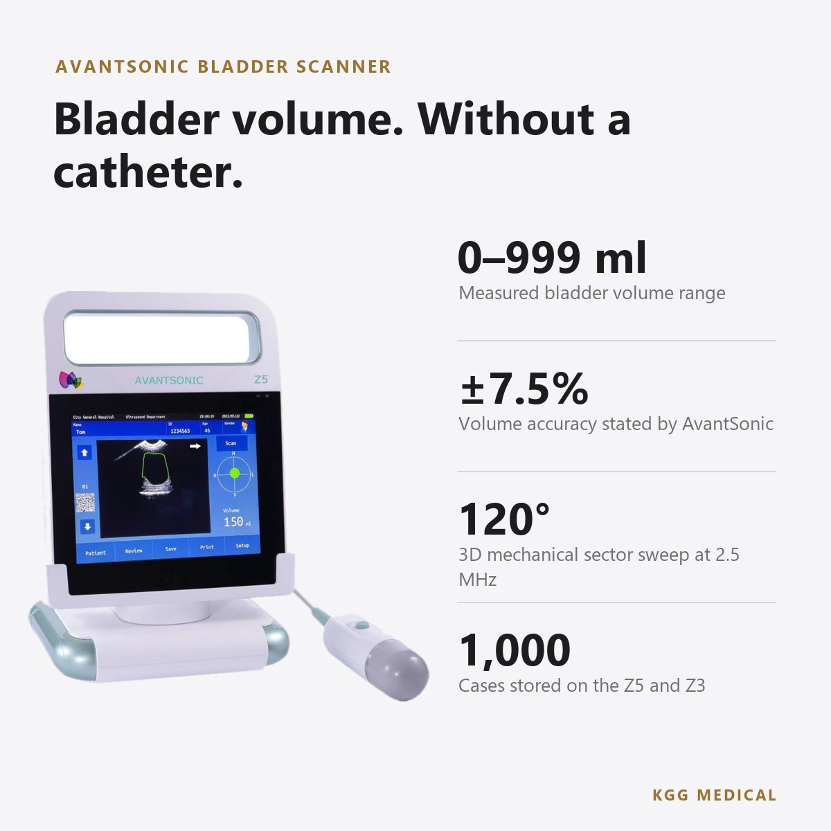 AvantSonic Z5, Z3 and AS-2 Portable 3D Bladder Scanners 2 AvantSonic bladder scanner key specifications