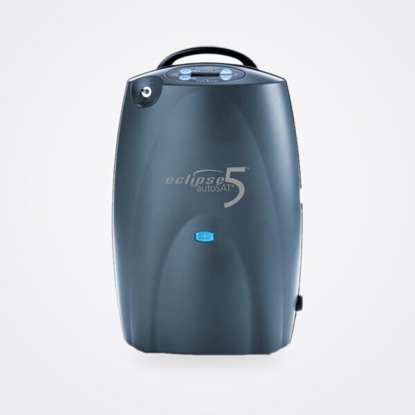 CAIRE Eclipse 5 autoSAT oxygen concentrator, front view with top display and carry handle
