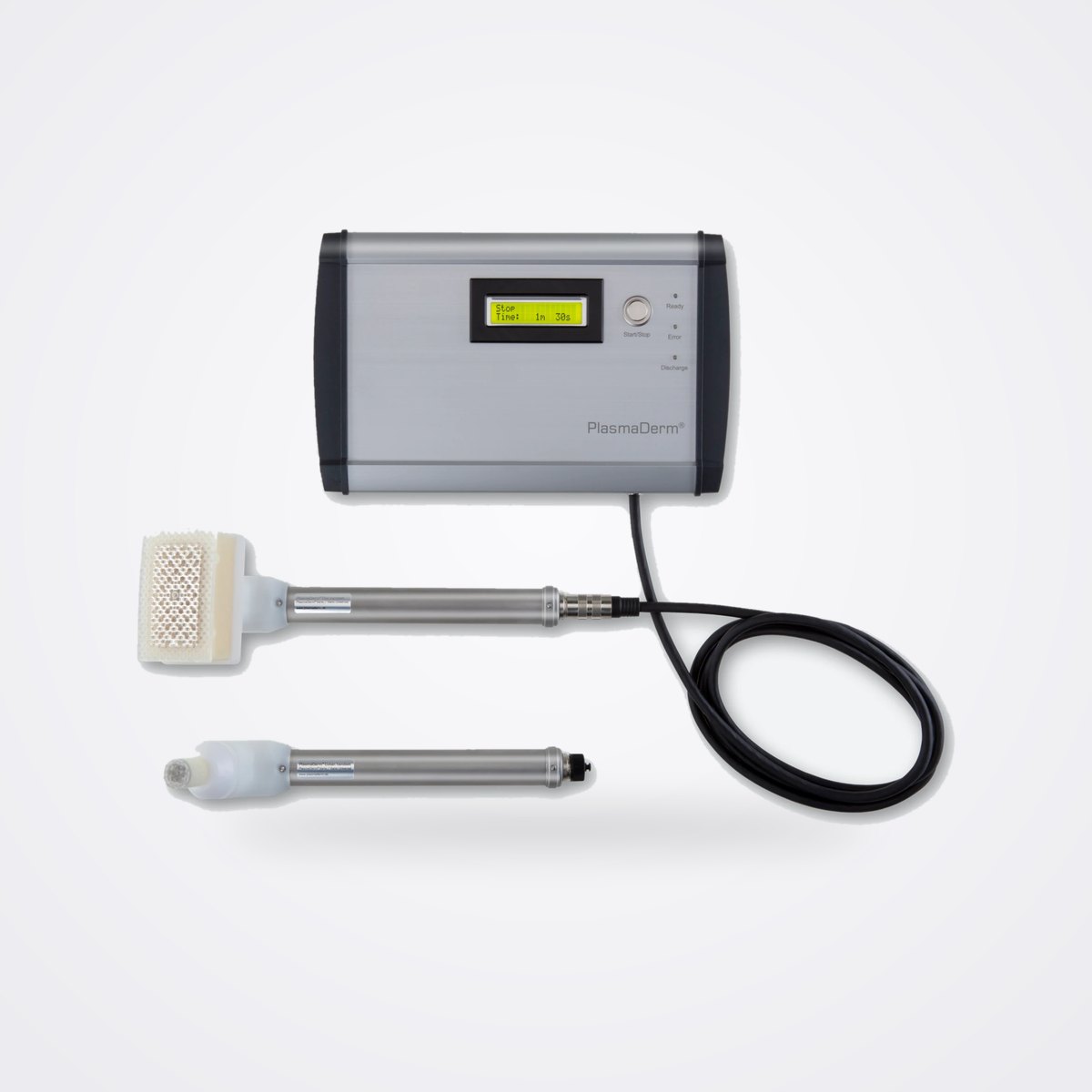 جهاز العلاج بالبلازما الباردة للجروح CINOGY PlasmaDerm Universal 1 وحدة التحكم PlasmaDerm بشاشتها وكابلها مع القبضتين Flex وCutan