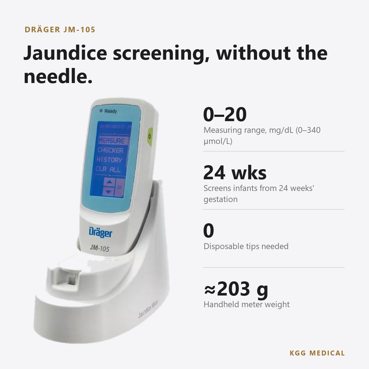 Dräger Jaundice Meter JM-105 Transcutaneous Bilirubinometer 2 Dräger JM 105 key specifications