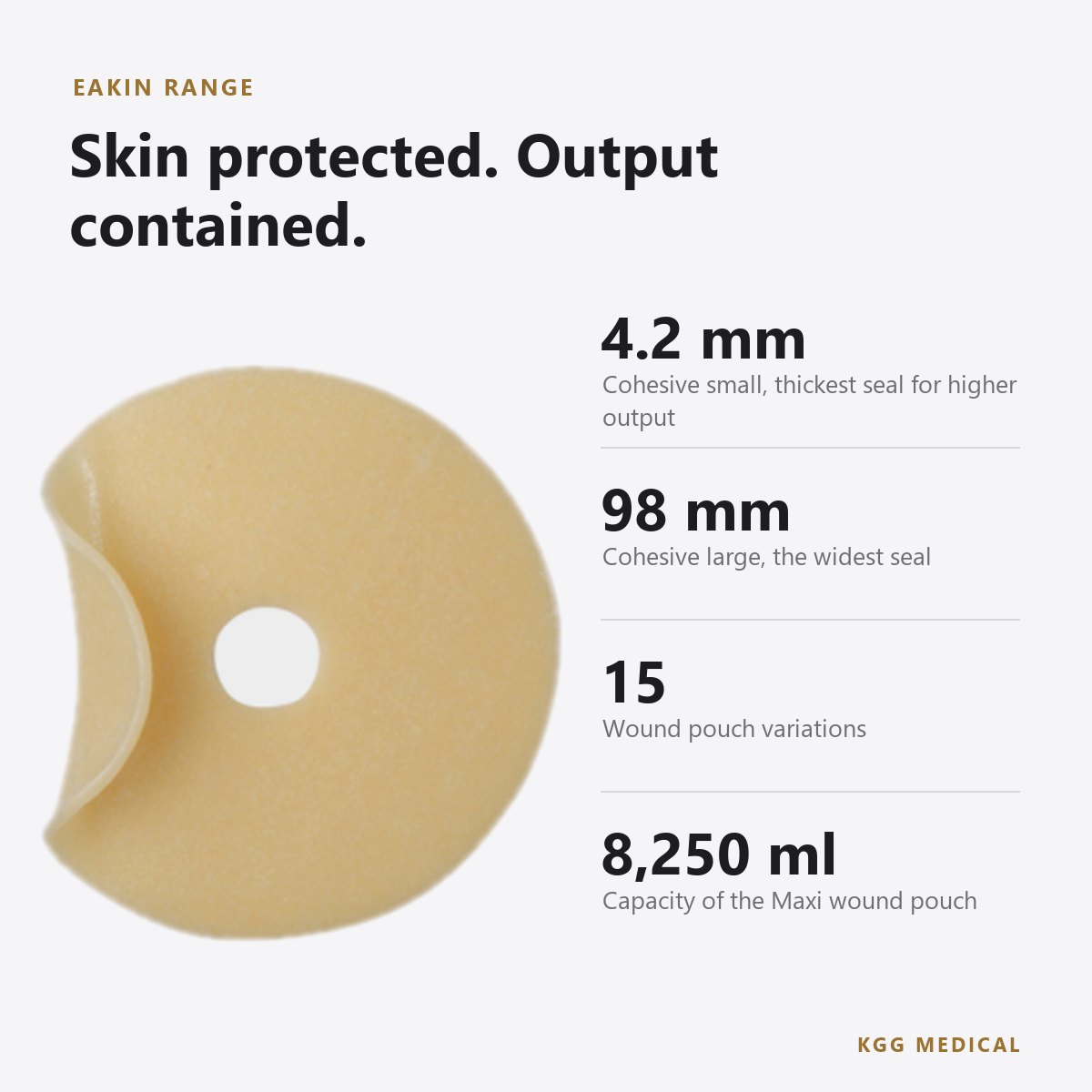 Eakin Cohesive Seals and Wound Pouches for Stomas, Fistulae and Wounds 2 Eakin range key specifications