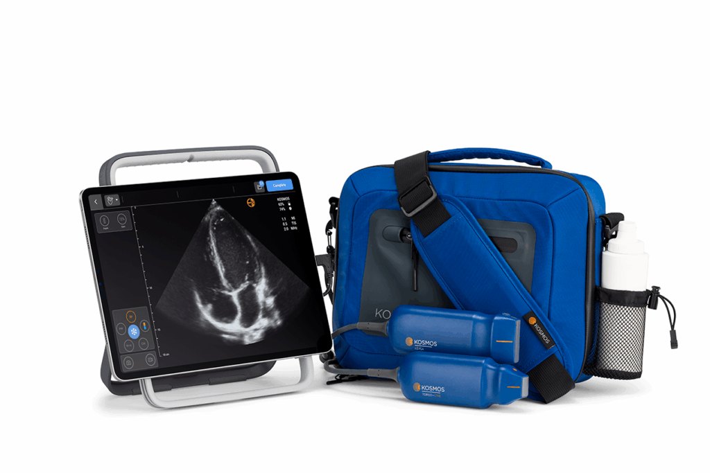 EchoNous Kosmos Handheld Ultrasound with Torso-One and Lexsa Probes 5 Kosmos Mobile kit: iPad on stand with a heart view, Torso One and Lexsa probes and carrying case