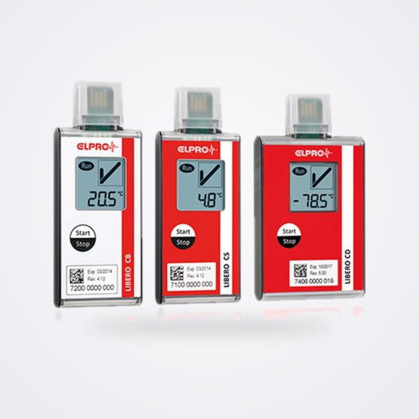 ELPRO LIBERO CB, CS and CD single-use PDF data loggers side by side