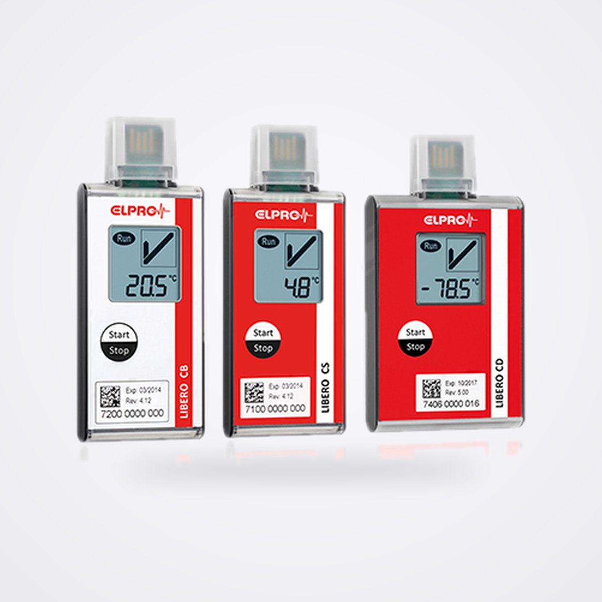 ELPRO LIBERO CB and CS Single-Use PDF Temperature Data Loggers 1 ELPRO LIBERO CB, CS and CD single use PDF data loggers side by side