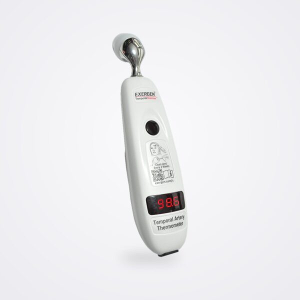 Exergen TAT 5000S professional temporal artery thermometer with chrome probe head and red LED display