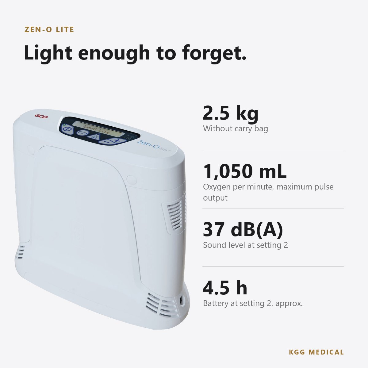 مكثف الأكسجين المحمول GCE Zen-O lite بالتدفق النبضي (RS-00600) 2 أبرز مواصفات Zen-O lite
