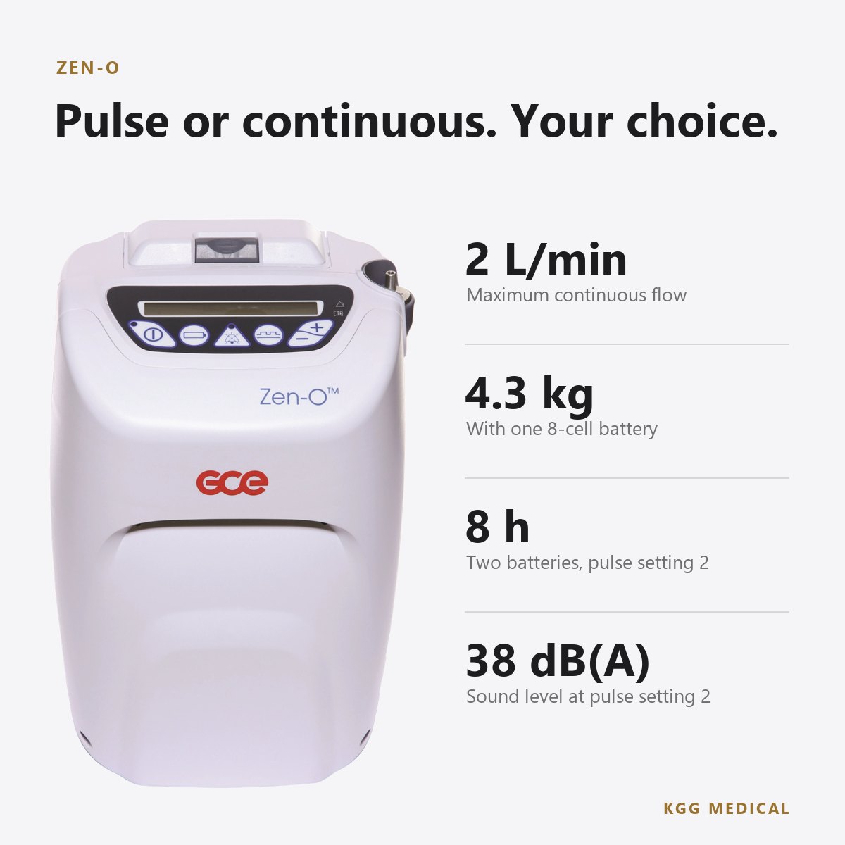 مكثف الأكسجين المحمول GCE Zen-O بالتدفق النبضي والمستمر (RS-00500) 2 أبرز مواصفات Zen-O