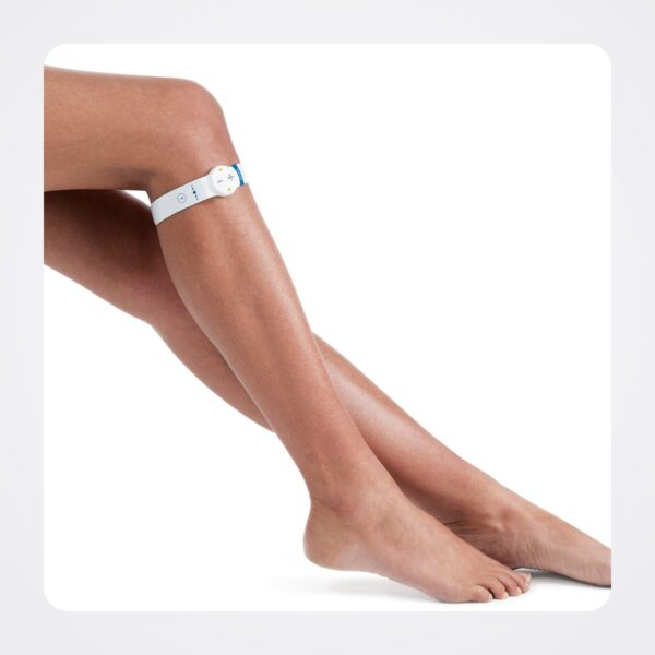 geko device worn just below the knee on the outer side of the leg