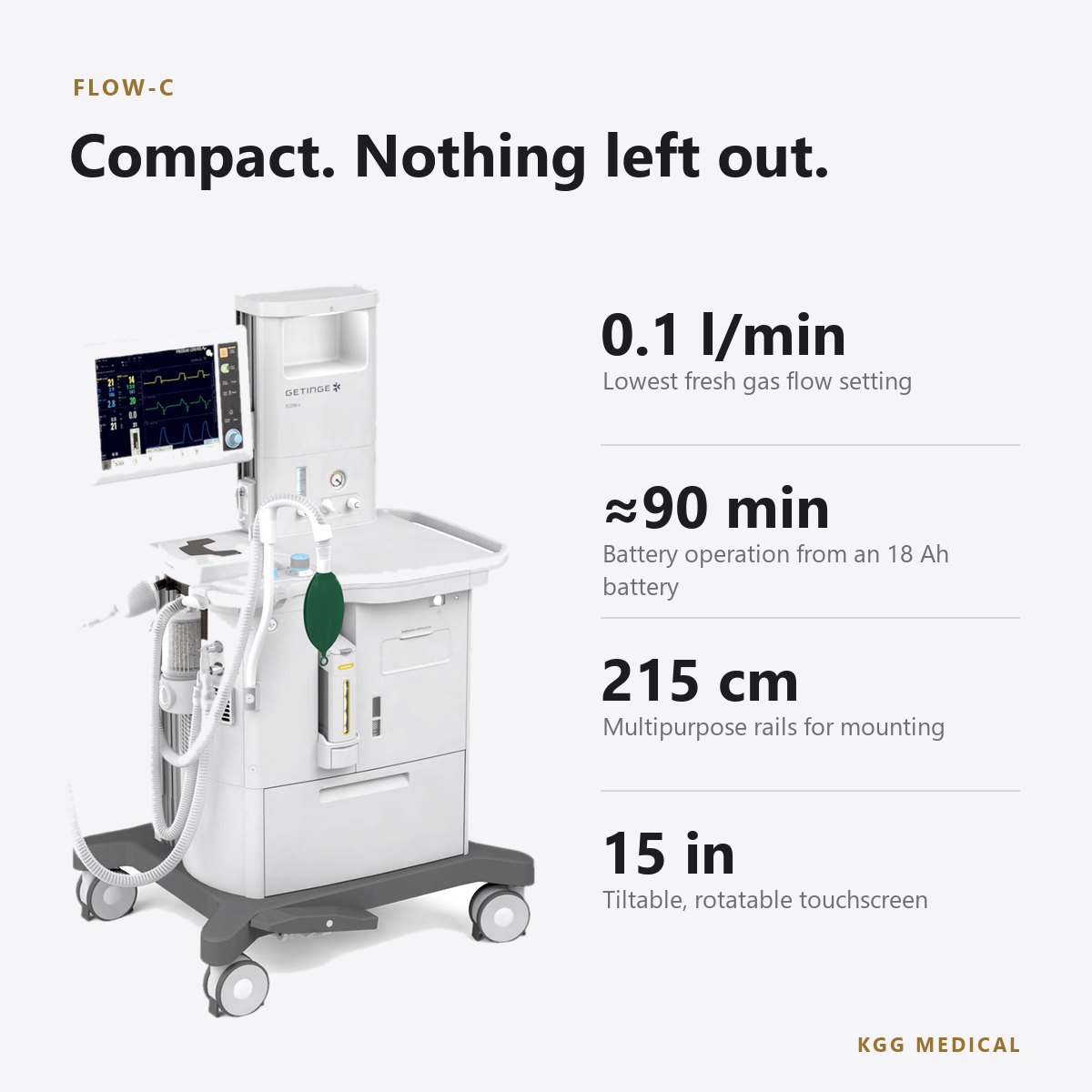 Getinge Flow-c Compact Anaesthesia System 2 Flow c key specifications