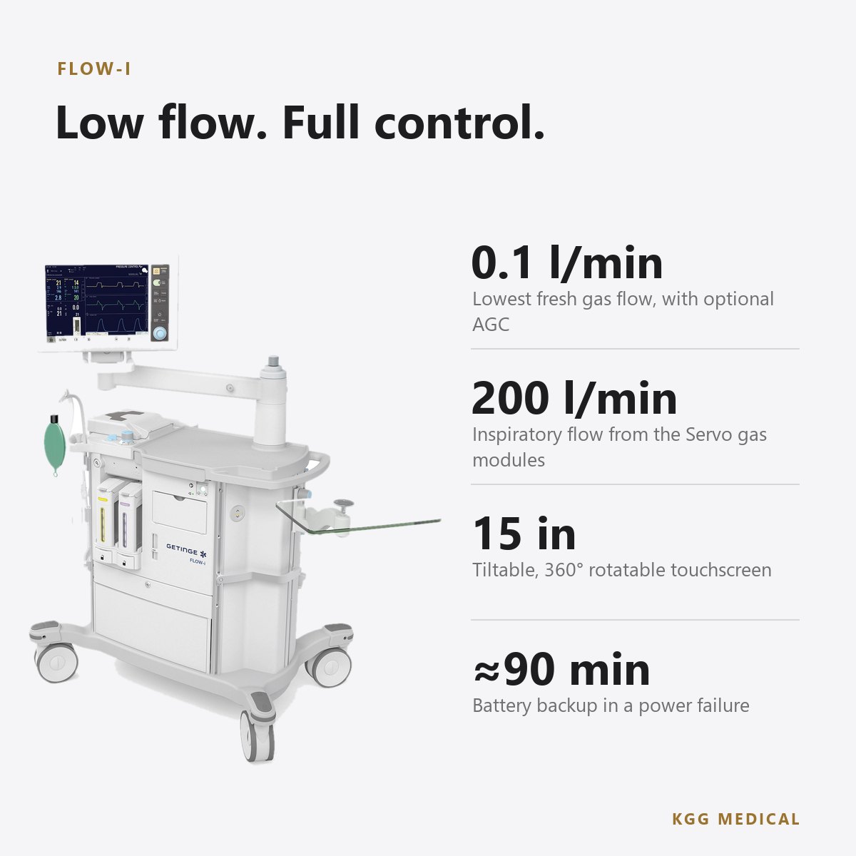 Getinge Flow-i Anaesthesia System with Automatic Gas Control 2 Flow i key specifications