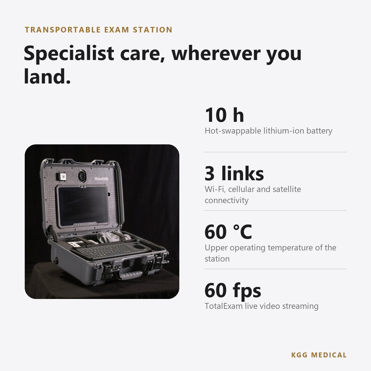محطة الفحص المتنقلة GlobalMed Transportable Exam Station (TES) مع كاميرا TotalExam للطب عن بُعد 2 أبرز مواصفات Transportable Exam Station
