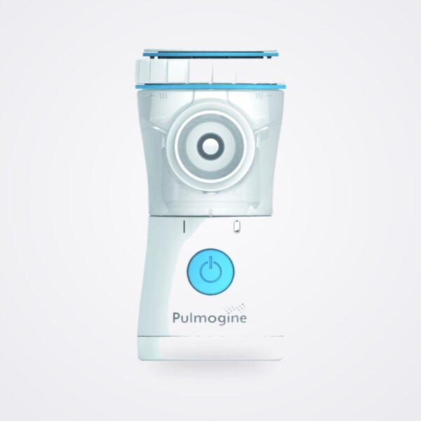 HCmed Pulmogine HCM 86C handheld mesh nebuliser, front view with blue power button