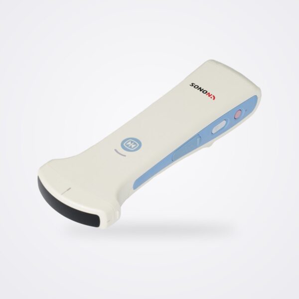 Healcerion SONON 300C wireless convex ultrasound probe, angled view on white