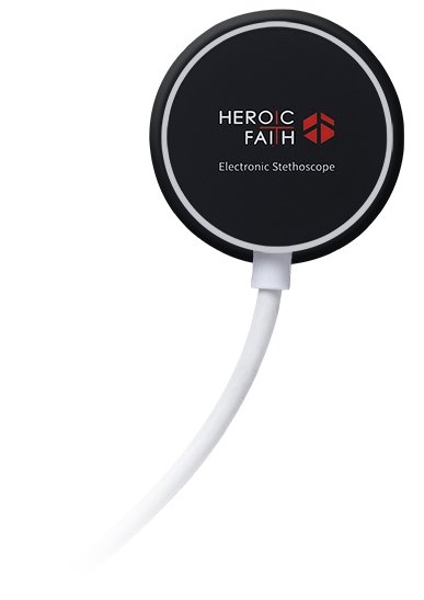 سماعة طبية إلكترونية رباعية القنوات AccurSound AS-101 من Heroic Faith 3 مستشعر Durable Sensor القابل لإعادة الاستخدام من Heroic Faith لسماعة AccurSound، قطعة صدر سوداء مستديرة بكابل أبيض