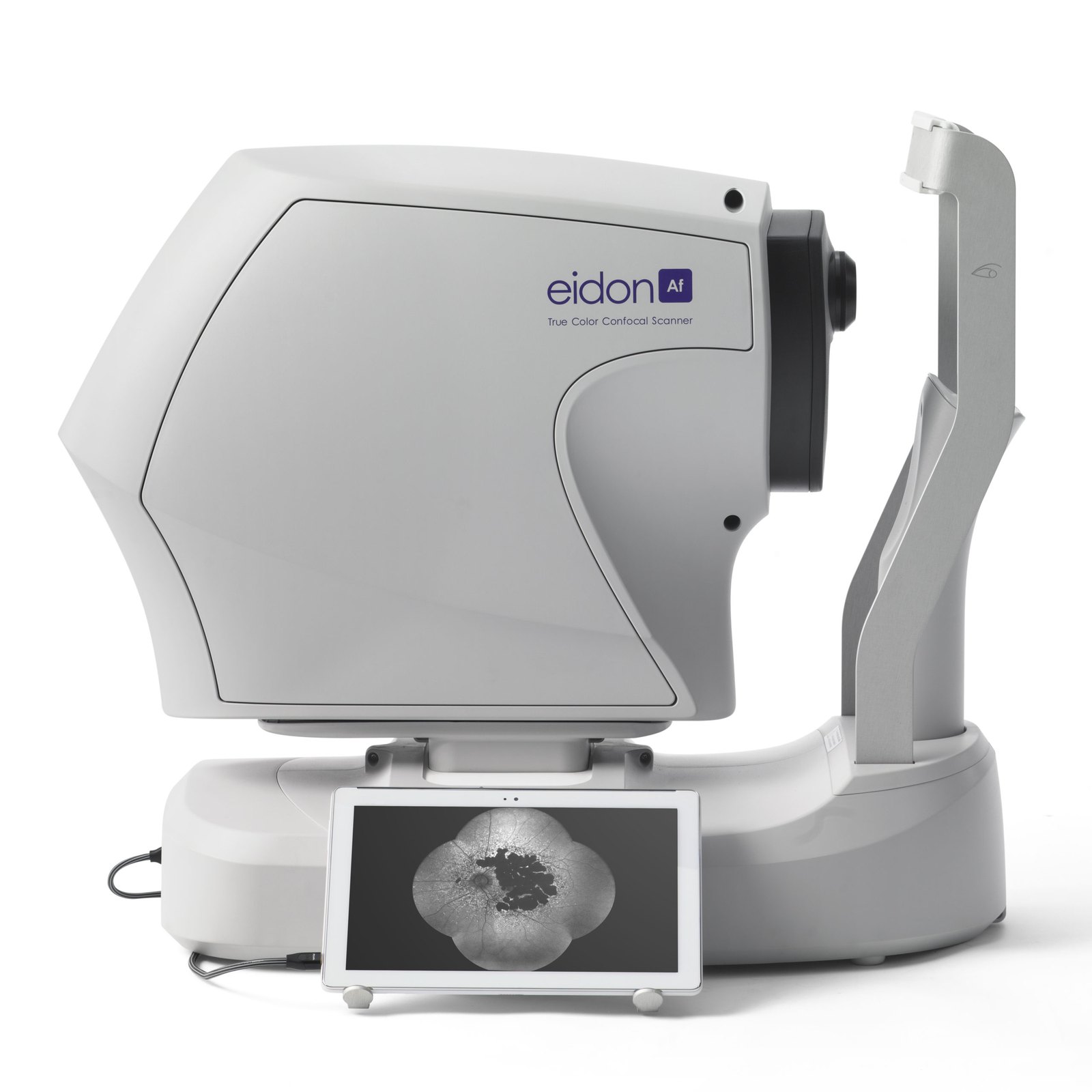 iCare EIDON Family TrueColor Confocal Wide-Field Retinal Imaging 3 ICare EIDON AF confocal retinal imaging system with tablet displaying a fundus autofluorescence image