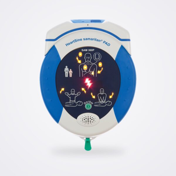 HeartSine samaritan PAD 360P with the HeartSine Gateway attached for Wi-Fi readiness monitoring
