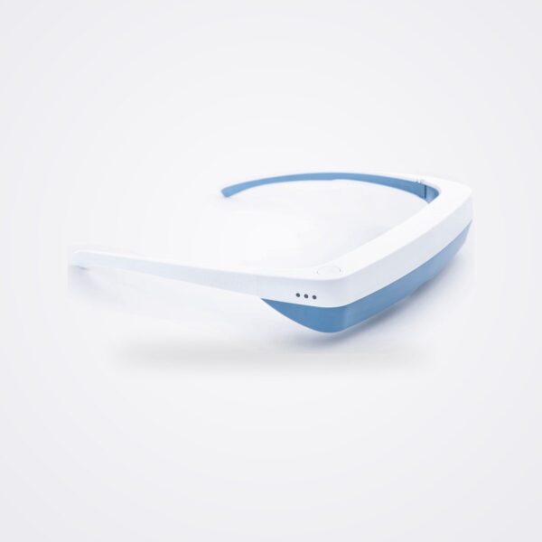 Luminette 3 light therapy glasses in white and blue, side view