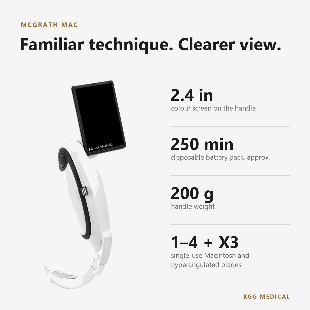 Medtronic McGRATH MAC Video Laryngoscope and Single-Use MAC Blades 2 McGRATH MAC key specifications
