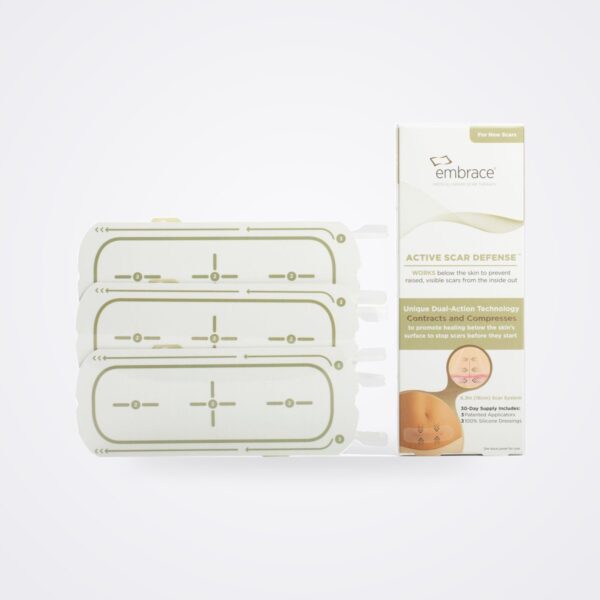 embrace Active Scar Defense carton with a pre-loaded silicone dressing on its applicator