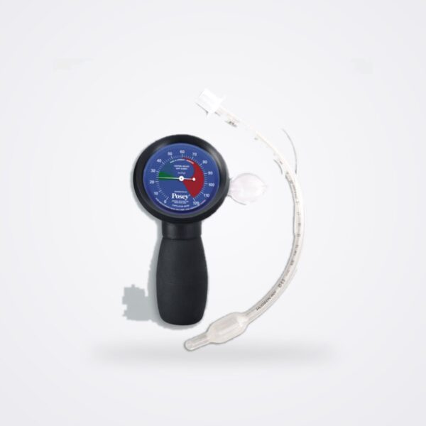 Posey Cufflator gauge shown with a cuffed endotracheal tube