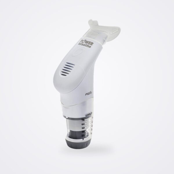 جهاز تدريب عضلات الشهيق POWERbreathe Medic Plus الأبيض بمقياس الحمولة على خلفية بيضاء