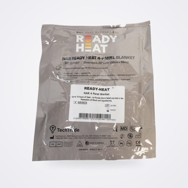 Ready-Heat 4-panel blanket in its sealed grey pouch, NAR-branded version made by TechTrade