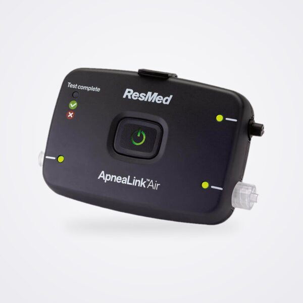 ResMed ApneaLink Air home sleep testing recorder, front view with Start/Stop button and indicator lights