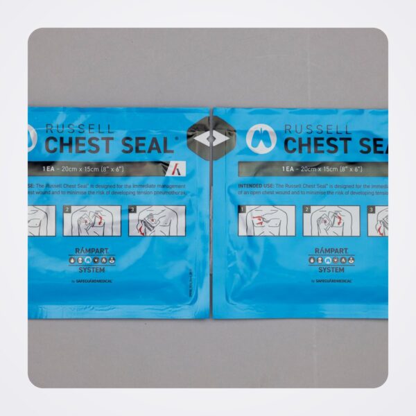 Russell Chest Seal twin pack: two joined blue pouches side by side