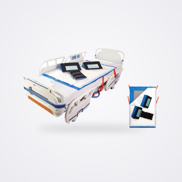 Sage Prevalon TAP 2.0 glide sheet, 30-degree wedges and boost straps on a hospital bed, with the folded kit