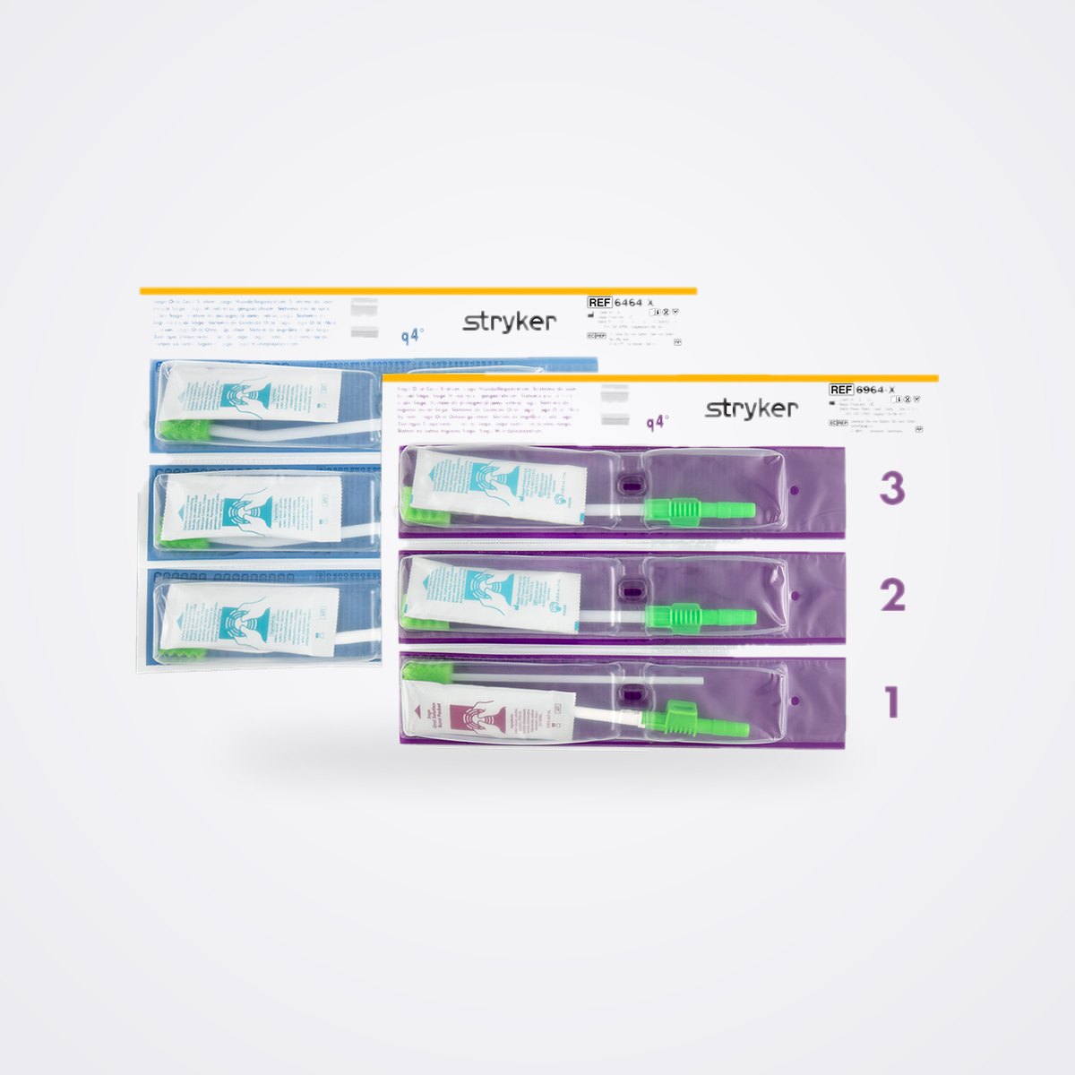 Sage Q-Care Oral Cleansing and Suctioning System for Ventilated Patients 1 Sage Oral Care System q4 kits REF 6464 X and 6964 X with numbered suction toothbrush and swab packs