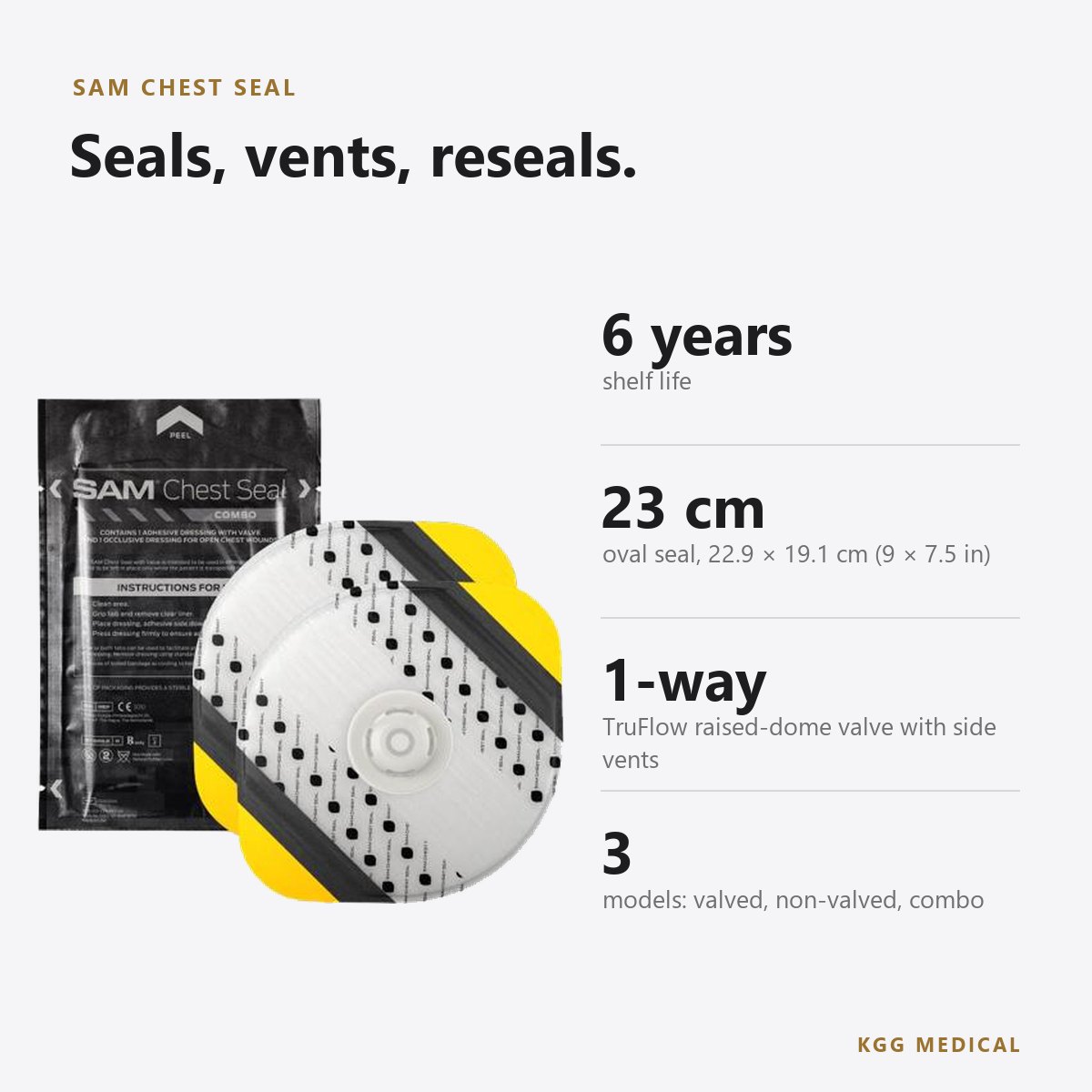 SAM Medical SAM Chest Seal with TruFlow Valve 2 SAM Chest Seal key specifications