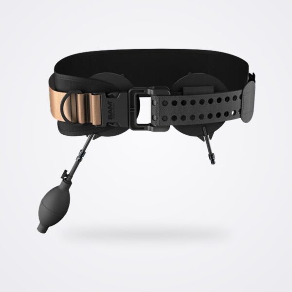 SAM Junctional Tourniquet belt with two round compression devices, buckle and black hand pump