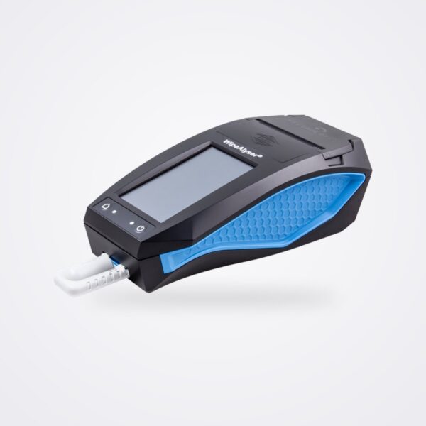 Securetec WipeAlyser handheld reader with touchscreen and a DrugWipe test inserted