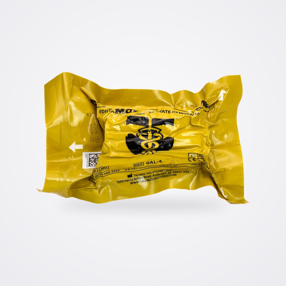 TacMed Solutions OLAES Modular Bandage Trauma Dressing 1 OLAES Modular Bandage 4 inch in its vacuum sealed tan pouch, reference OAL 4