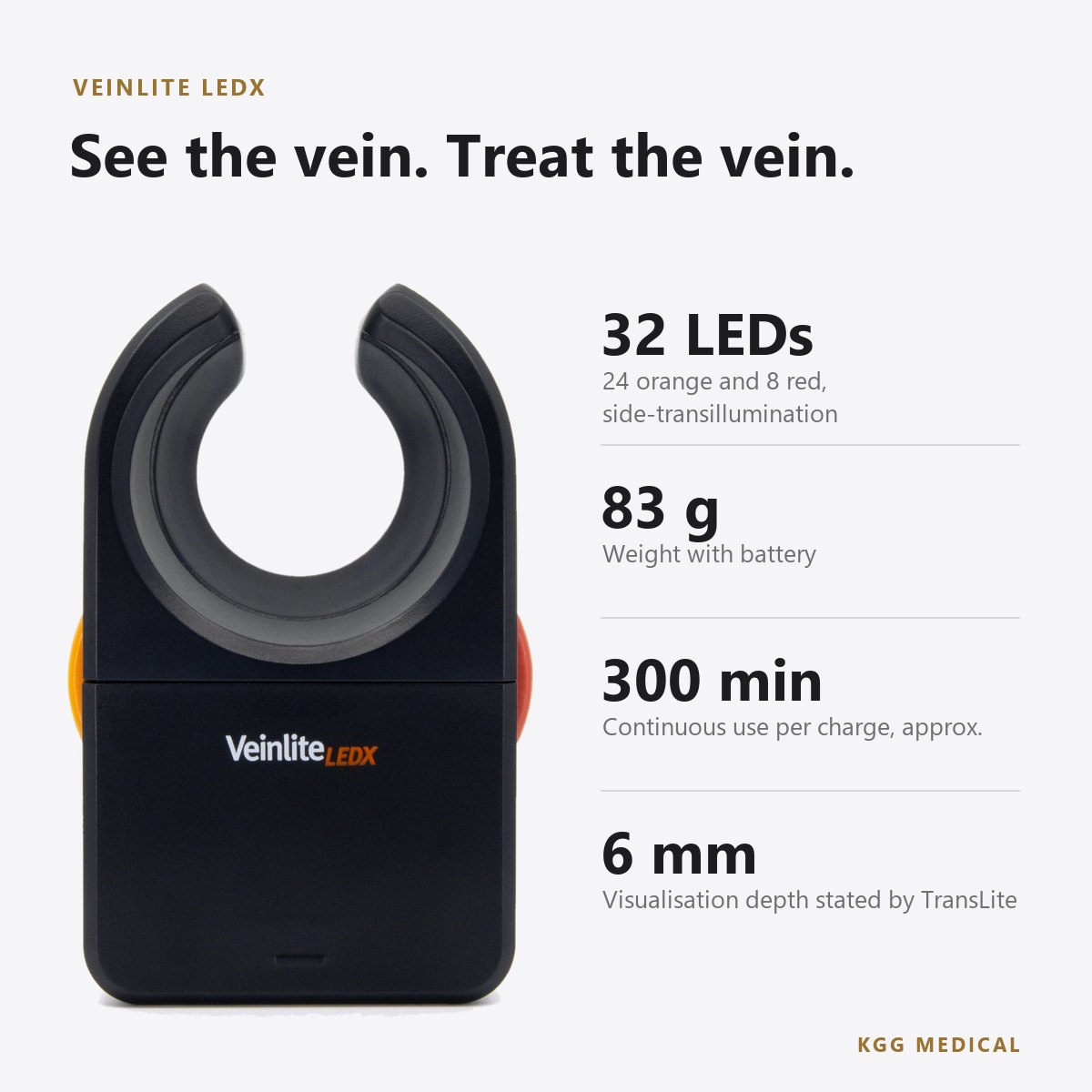 TransLite Veinlite LEDX Transilluminator for Sclerotherapy and Vein Access 2 Veinlite LEDX key specifications