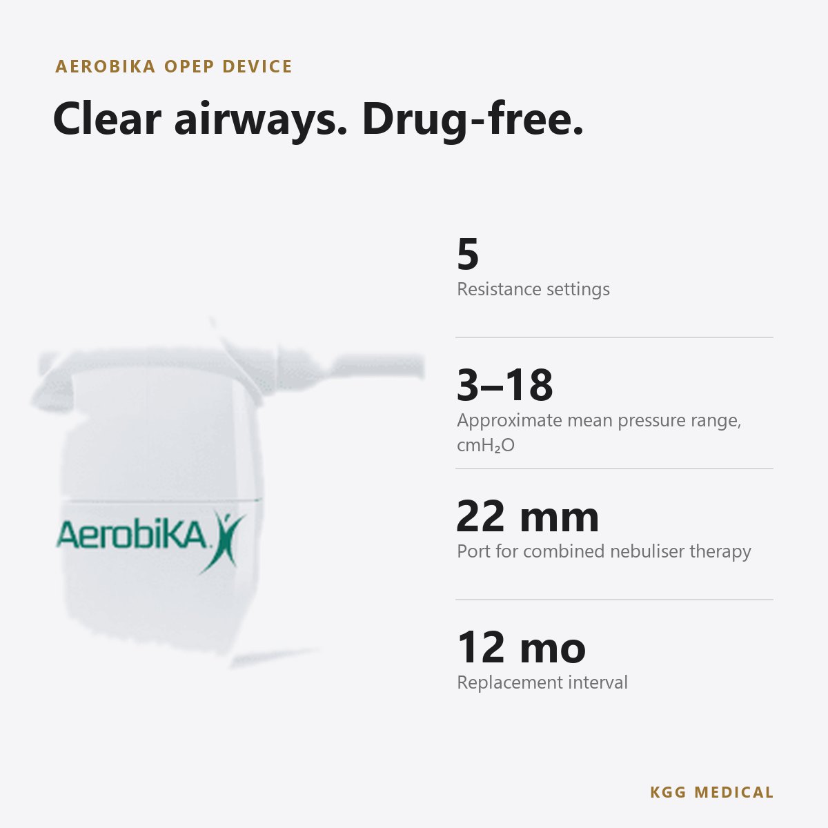 Trudell AEROBIKA Oscillating Positive Expiratory Pressure (OPEP) Device 2 AEROBIKA OPEP device key specifications