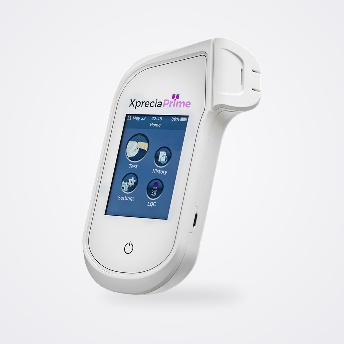 جهاز تحليل التخثر Xprecia Prime من Universal Biosensors لقياس زمن البروثرومبين/النسبة المعيارية الدولية (PT/INR) 1 جهاز Xprecia Prime المحمول باليد لتحليل التخثر وقياس PT/INR بقائمته الرئيسية على شاشة اللمس الملوّنة