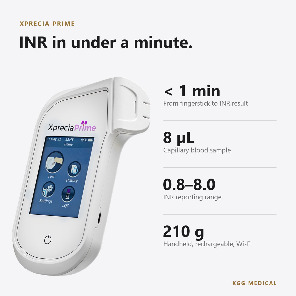 جهاز تحليل التخثر Xprecia Prime من Universal Biosensors لقياس زمن البروثرومبين/النسبة المعيارية الدولية (PT/INR) 2 أبرز مواصفات Xprecia Prime