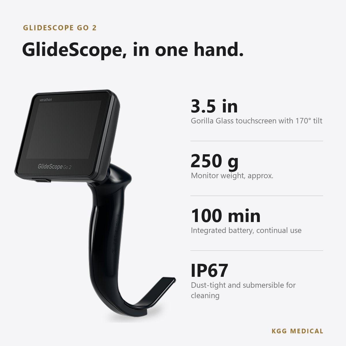 Verathon GlideScope Go 2 Portable Video Laryngoscope 2 GlideScope Go 2 key specifications