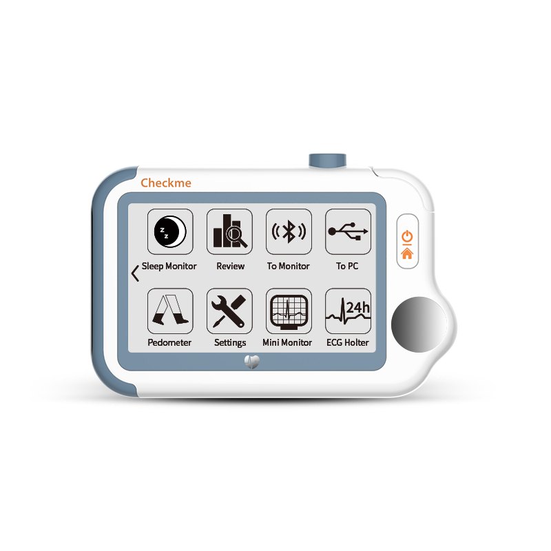 Viatom Checkme Pro Handheld Vital Signs Monitor with ECG and SpO2 4 Checkme Pro second menu screen with Sleep Monitor, Review, Pedometer and ECG Holter