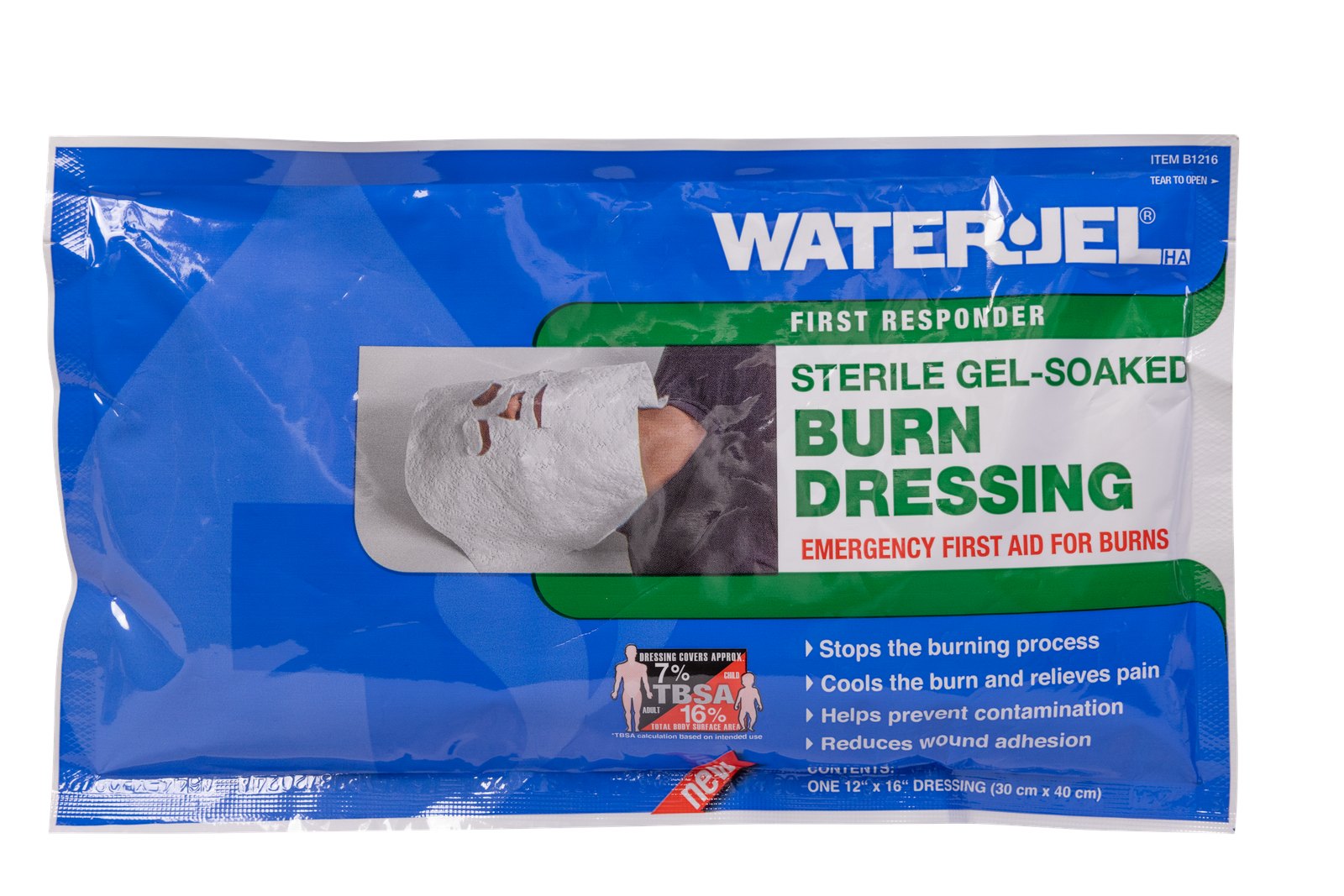 Water-Jel First Responder Sterile Gel-Soaked Burn Dressings and Burn Kits 3 Water Jel First Responder 12 × 16 in facial burn dressing pouch