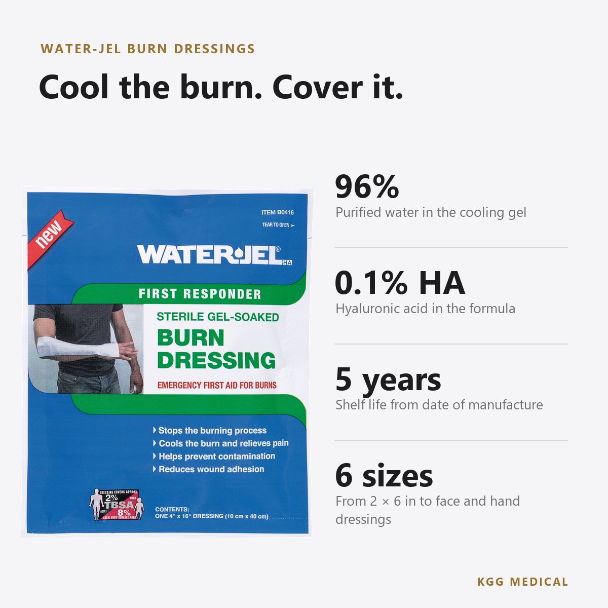Water-Jel First Responder Sterile Gel-Soaked Burn Dressings and Burn Kits 2 Water Jel burn dressings key specifications