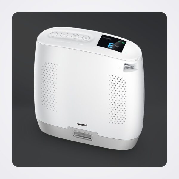 Yuwell Spirit 3 portable oxygen concentrator in white, with top control buttons and colour display