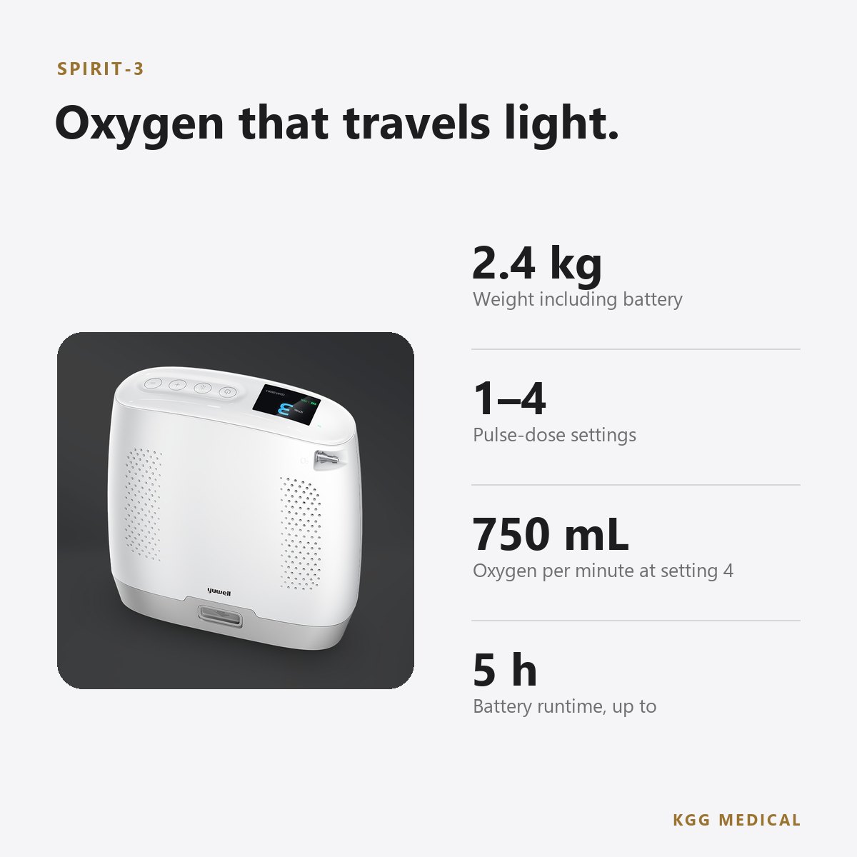 مكثف الأكسجين المحمول Yuwell Spirit-3 2 أبرز مواصفات Spirit-3