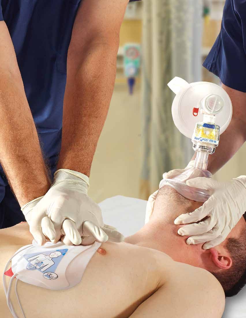 ZOLL ResQPOD ITD Impedance Threshold Device for CPR 3 Clinicians performing CPR with a ResQPOD fitted between face mask and ventilation bag
